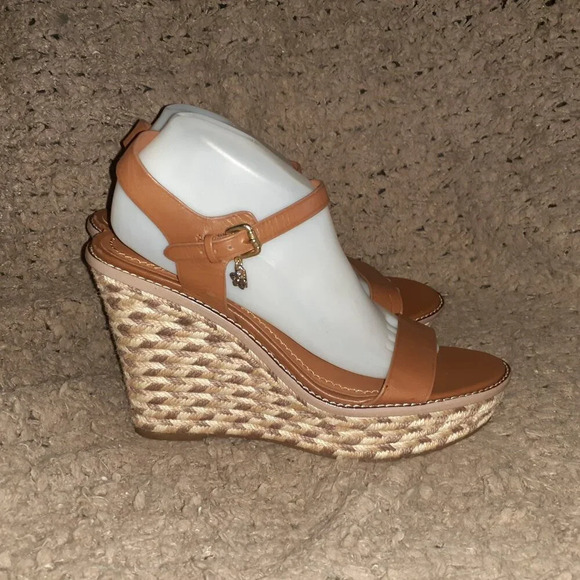 COACH-HIGH ESPADRILLE WEDGE SANDAL-STYLE# FG2110-Brown Leather-Sz 10B-NWOB - Picture 4 of 12